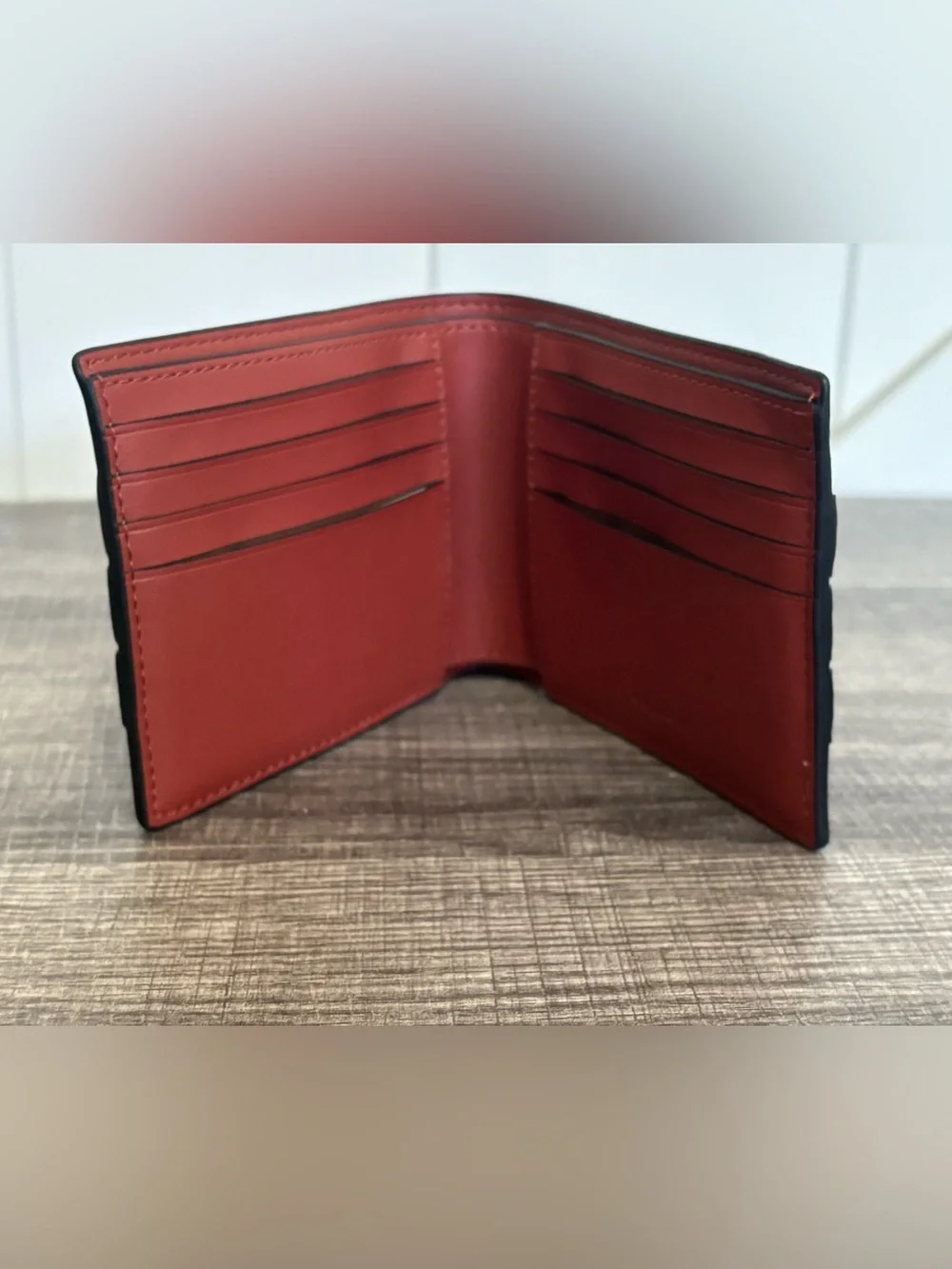 Coach Signature Canvas Bifold Wallet with Red and Orange Stripes